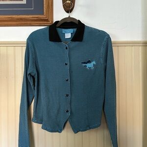 Vintage Western Cinched Horse Striped Blue and Black Button-Up Cardigan NFR